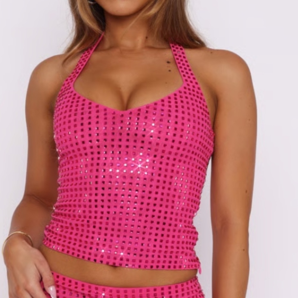 NWT* WHITE FOX A Starry Night Embellished Halter Top Fuschia